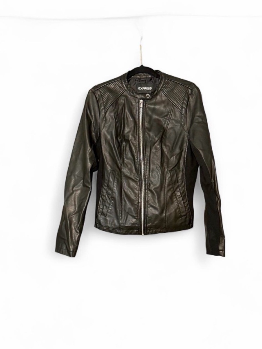 Express Women's Black Faux Leather Moto Jacket faux leather motorcycle coat M